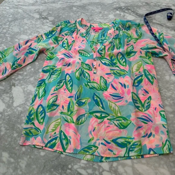 Lilly Pulitzer Silk Elsa Blouse Sz L - Picture 7 of 8